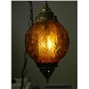 Image 2 : Vintage MCM Swag Chain Lamp Hanging Amber and Brass Lamp *works*