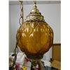 Image 4 : Vintage MCM Swag Chain Lamp Hanging Amber and Brass Lamp *works*