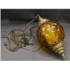Image 6 : Vintage MCM Swag Chain Lamp Hanging Amber and Brass Lamp *works*