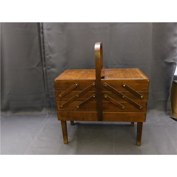 Wooden Sewing Basket Fold Out Craft Storage