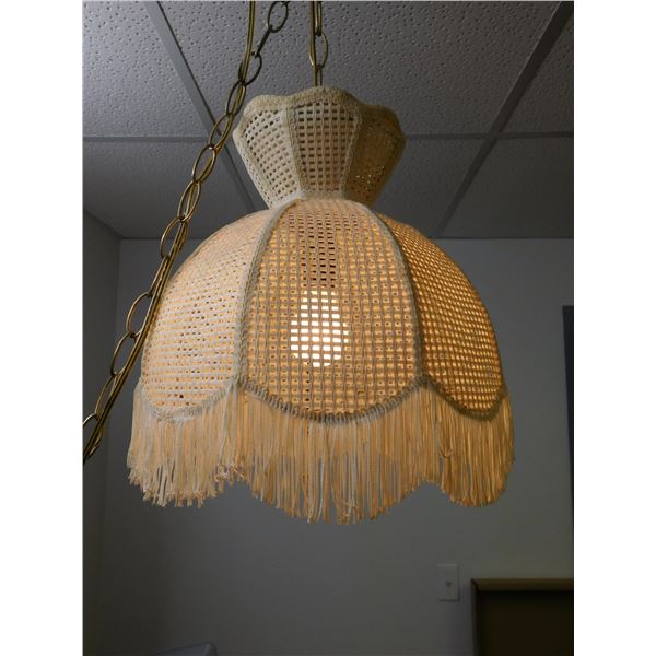 Vintage MCM White Fringe Woven Swag Chain Lamp *works*