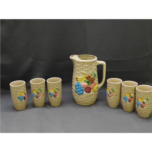 Japan Basket Weave China Tea / Coffee Pot with 6 Cups (missing lid)