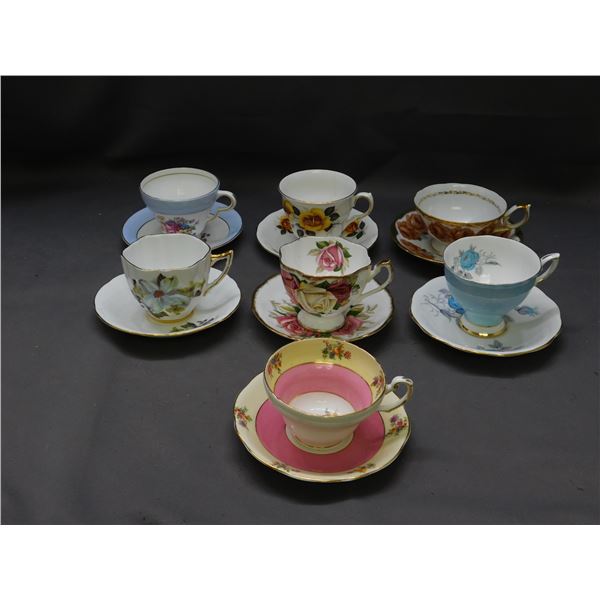 Lot of 7 Tea Cups and China, Windsor, Queen Anne, Foley, Royal Standard, Staffordshire