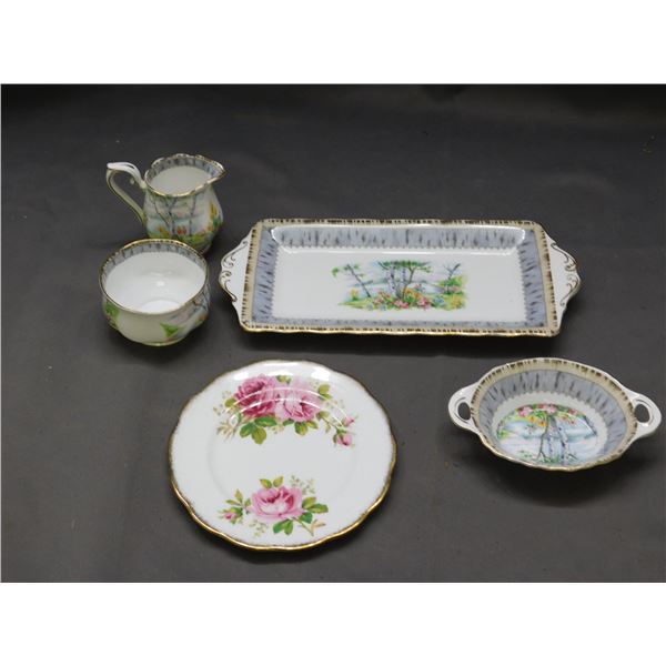 Lot of 5pcs Fine Bone China Royal Albert "Silver Birch" Tray, Cream and Sugar