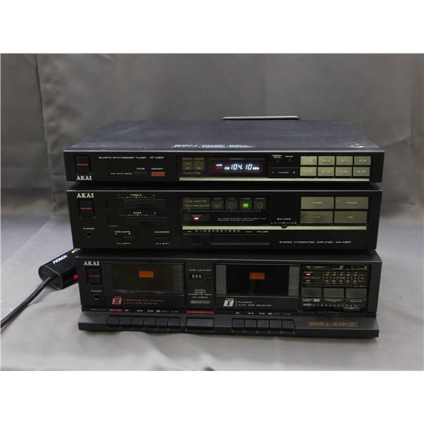 AKAI Quartz Synthesizer Tuner AT-A301, Amplifier  AM-A201, Cassette Deck HX-A351W Stereo Console