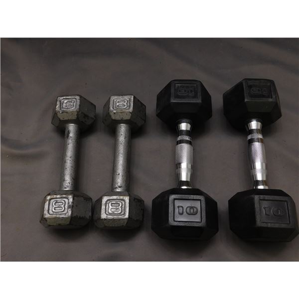 Lot of 4 Dumbbells 8lb and 10lb