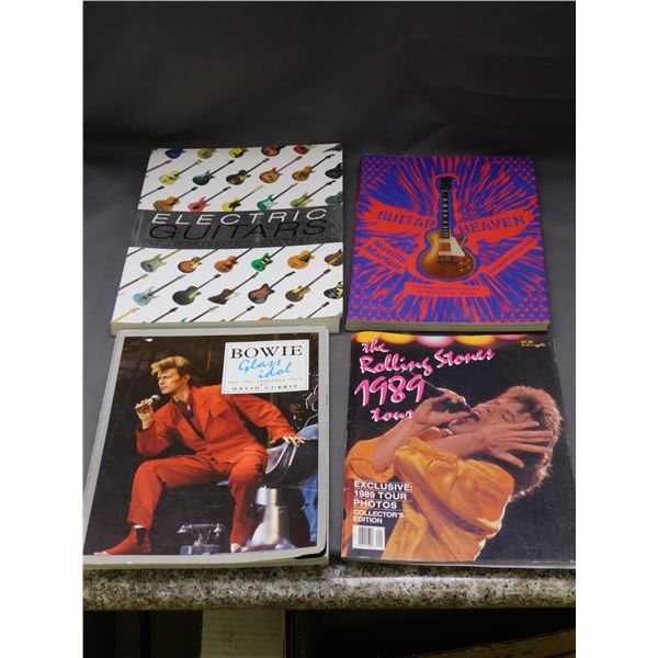 Lot of 4 Music Books Electric Guitars, Guitar Heaven, David Bowie, Rolling Stones Tours