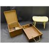 Image 1 : Lot of 3 Vintage Wooden Index Card Box, Milking Stool and Wooden Tray