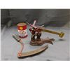Image 1 : Lot of 3 Vintage Shell Gas Oil Tin, Blade Scythe and Scale