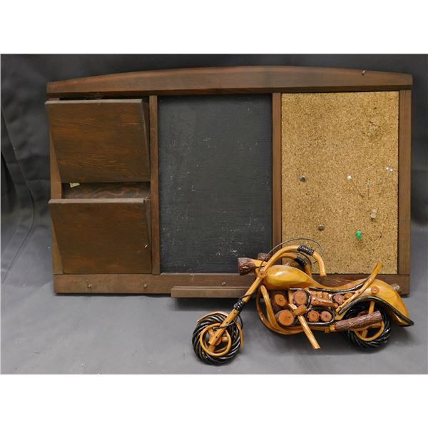 Entryway Hallway Key Holder, Letter Box, Cork and Chalk Board, Wooden Motorcycle Decor