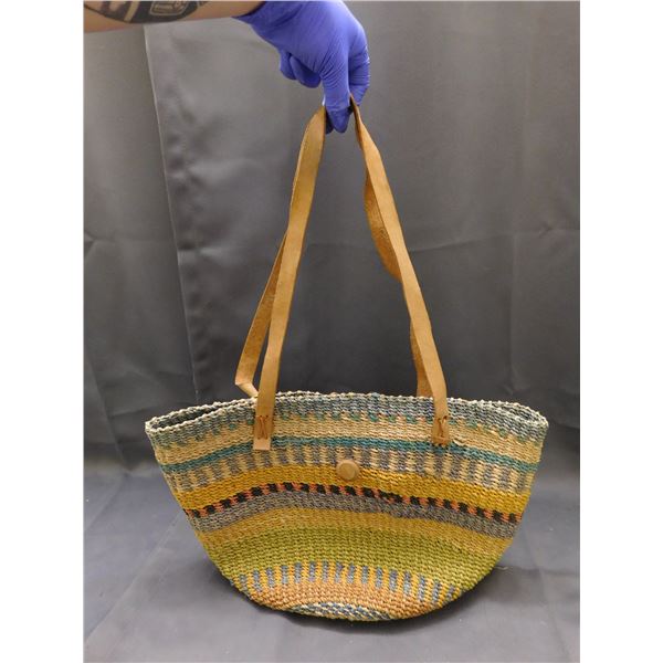 Woven Wicker Tote Bag Shoulder Bag with Leather Straps