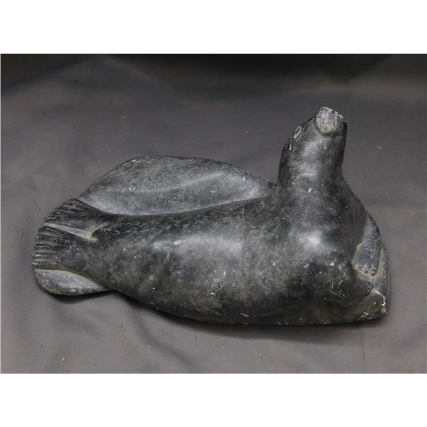 Artist Signed Inuit Povungnituk 1976 Soapstone Carving of Walrus
