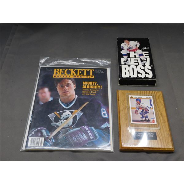 Selanne lot, Rookie Card Plaque, Video , Beckett’s, Exc.