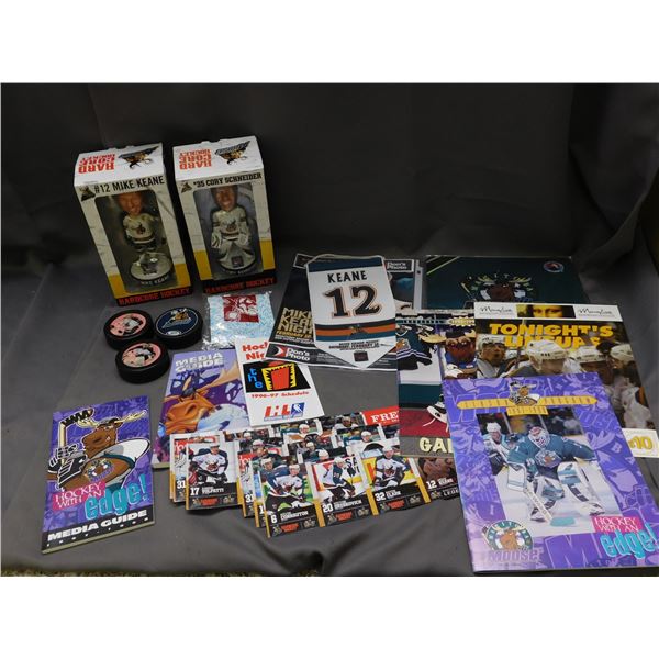 Keane and Schneider Moose Bobble Heads, Pucks, Cards, Media Guides, etc.