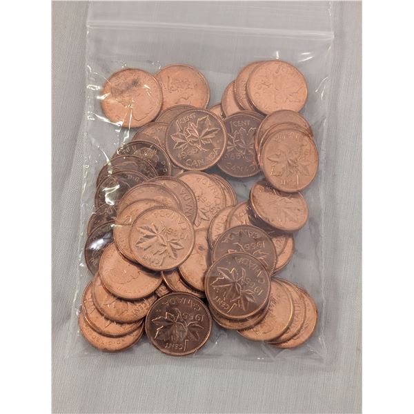 50 Uncirculated 1965 Copper Pennis Cents