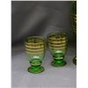 Image 3 : Vintage MCM Green Glass, Gold Stripe Romanian Decanter Set 5 Glasses, Pitcher w Stopper