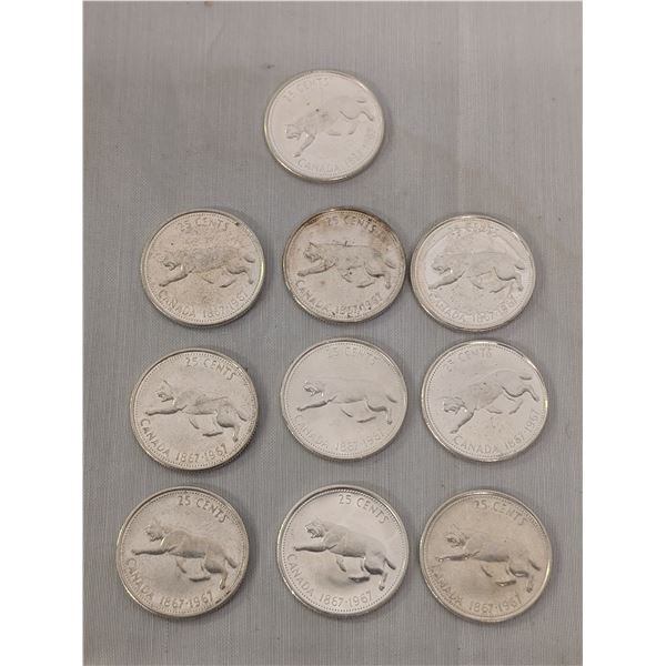 10 Silver 1867-1967 Centennial Bobcat Quarters Canada