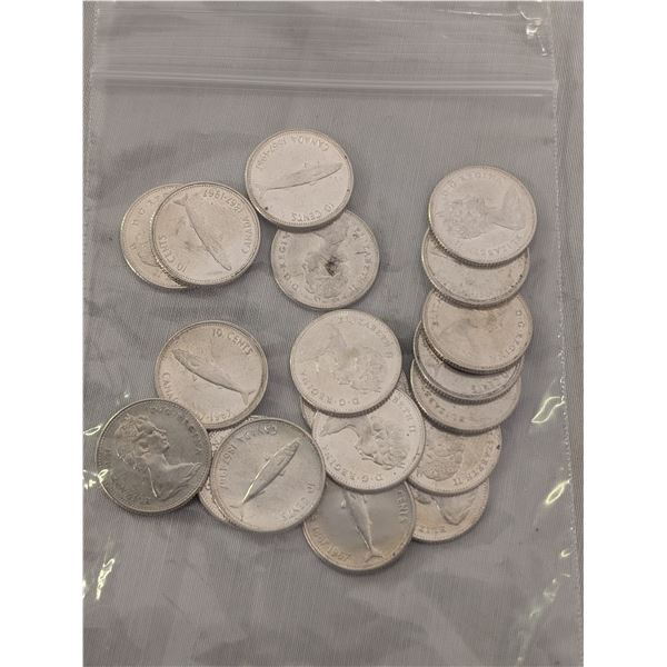 20 Silver Centennial 1967 Mackerel Dimes Canada