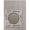 Image 1 : 1908 J Germany Hamburg 5 Mark Silver Coin