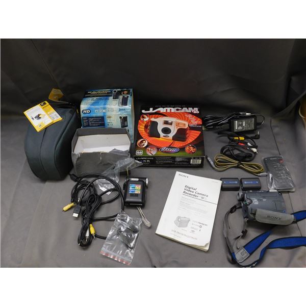 Lot of Digital Cameras SONY Video Camera, Jamcam 3.0 New, Jazz Elite Video Camera, Camera Bag