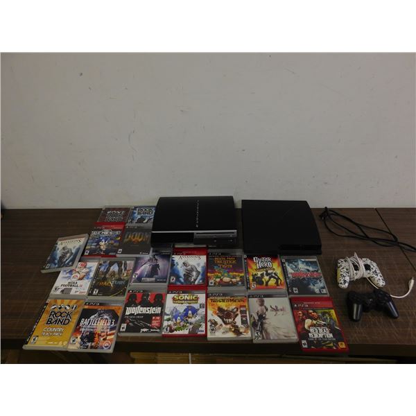 Sony Playstation Video Game Console Bundle 19 Games, 2 PS3 Consoles (diff models) and 2 Controllers