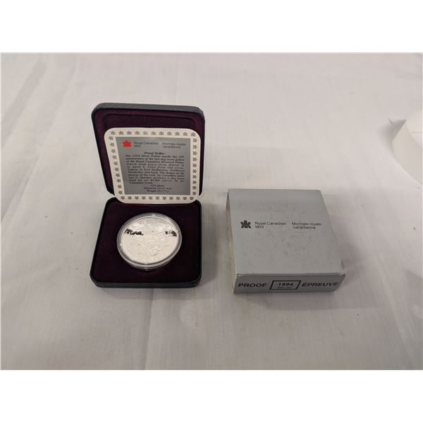 1994 RCM Sterling Silver Dollar RCMP Dog Team