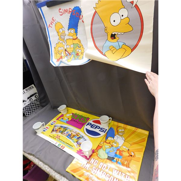 Lot of 4 Vintage The Simpsons Posters, Pennant Banner, Vinyl Poster, Paper Poster and Pepsi Ad