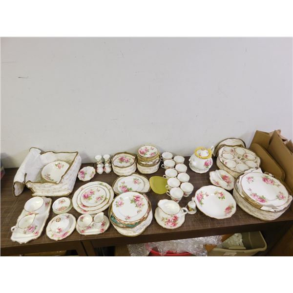 HUGE Royal Albert Fine Bone China "American Beauty" Dining Set with Teapot, Cups, Saucers, Plates