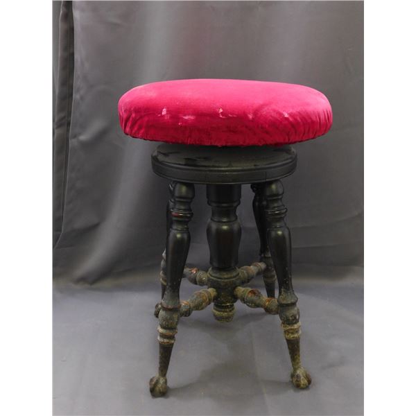 Upholstered Vintage Antique Claw Foot Burgundy Wooden Piano Stool Foot Rest 21'"