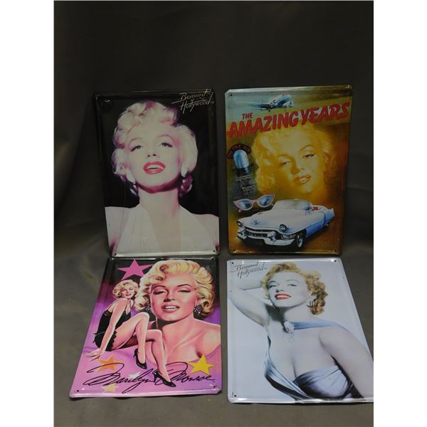 Lot of 4 Marilyn Monroe Tin Wall Decor Signs 8" x 12"
