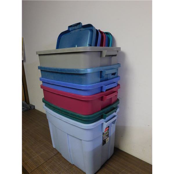 Lot 6 Bus Tub Rubbermaid Storage Tote Bins w Lids