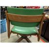 Image 4 : Mid Century Modern Walnut Frame Green Leather/Vinyl Office Chair