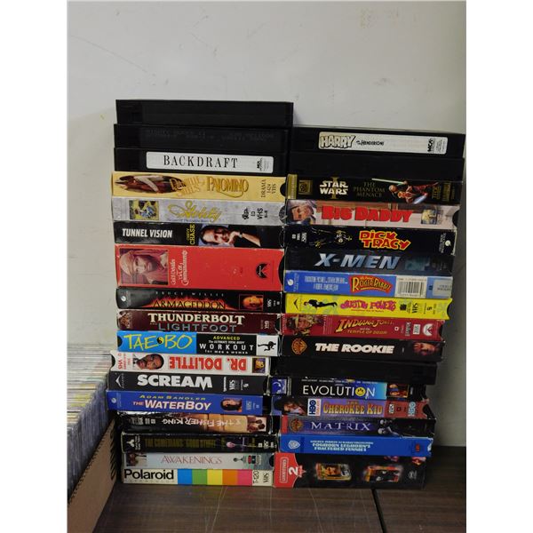 Lot of 33 VHS Tapes Movies Assorted Star Wars, Matrix, Lost Boys, Scream, X-Men, Etc