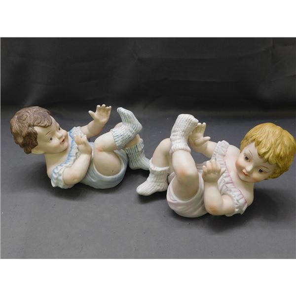 Lot of 2 Large Piano Baby Babies Porcelain Bisque Approx 12"x6"