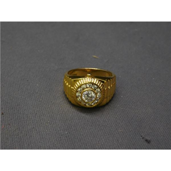 925 Sterling Silver Gold Vermeil Rolex Style Mens Ring Size 11