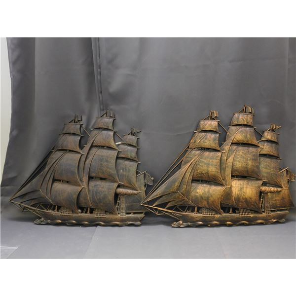 Pair of Vintage MCM 1962 Coppercraft Wall Hanging Sailboats Ships Nautical Decor