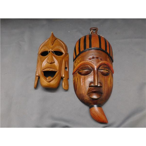Lot of 2 Wooden African Tribal Masks Wall Decor 10" and 16" tall