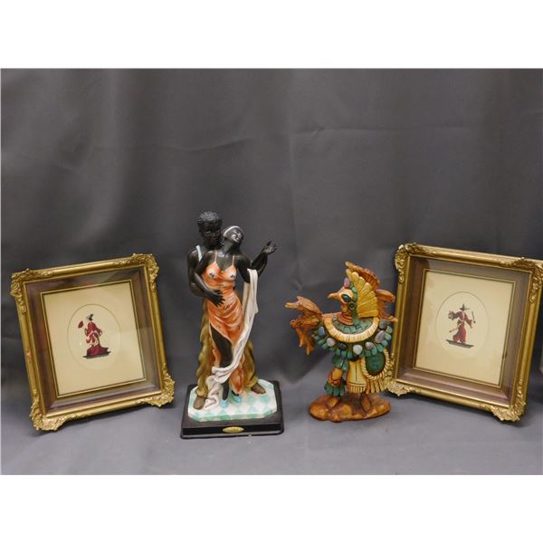 Lot of 4 Vintage Cross Stitch Asian Framed Wall Art, Natelia Collection African Couple, Tribal Decor