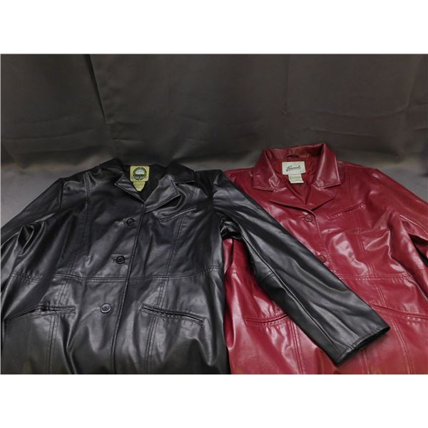 Lot of 2 Ladies Size L Leather Jackets Burgundy Wine Red and Black