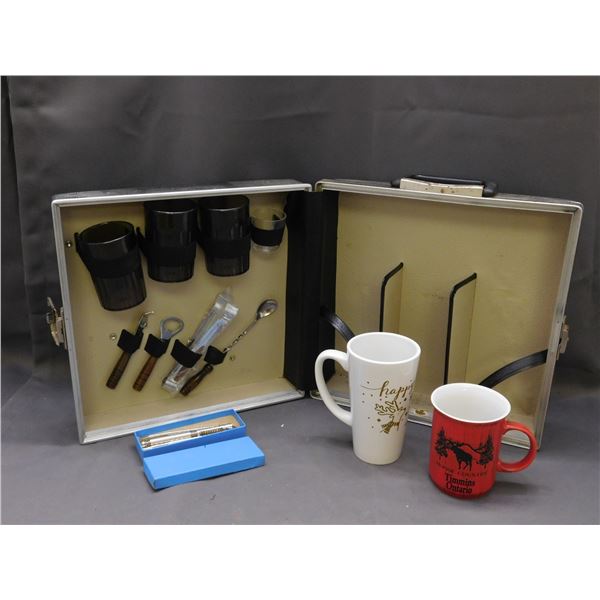 Lot of Mixologist Cocktail Kit in Travel Case, Mugs and Nut Pick / Crackers