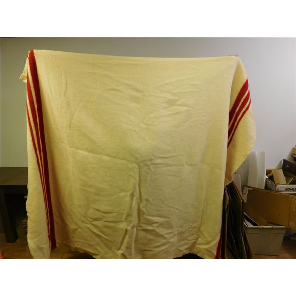 Red River Collection Wool Blanket White Beige Blanket with Red Stripes
