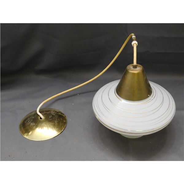 Vintage MCM UFO Saucer White and Gold Tone Ceiling Hanging Pendant Fixture