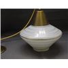 Image 2 : Vintage MCM UFO Saucer White and Gold Tone Ceiling Hanging Pendant Fixture