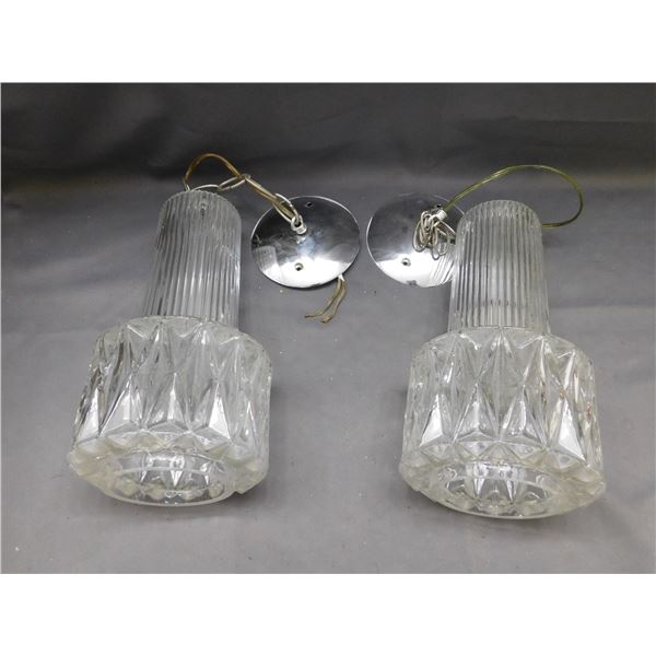 Vintage MCM Retro Reed Glass Hanging Ceiling Lights