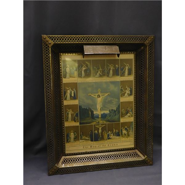 Wall Hanging Religious The Way of the Cross Jesus Christian Metal Frame Art Decor