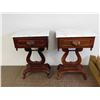 Image 1 : Pair of Vintage Wooden End Tables with Stone Marble Top Kimball Victorian Reproductions