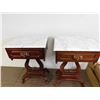 Image 4 : Pair of Vintage Wooden End Tables with Stone Marble Top Kimball Victorian Reproductions