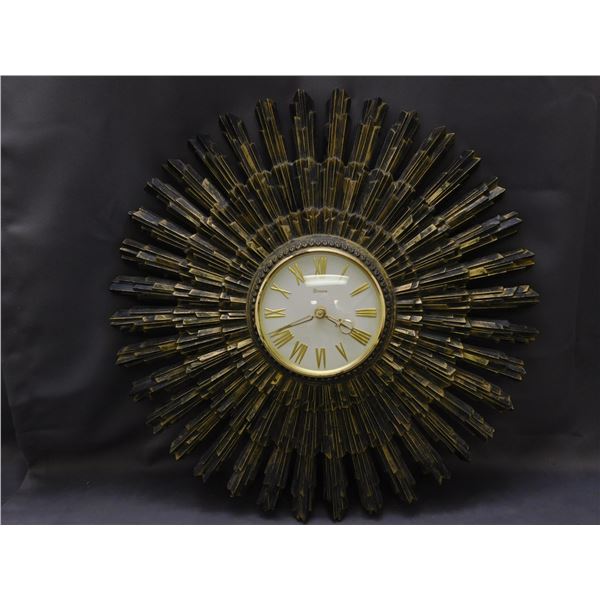 Vintage MCM Sunburst Wall Clock 1969 23"  Diameter