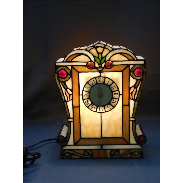 Mid Century Stained Glass Clock Tiffany Dale *lights up*