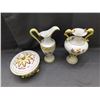 Image 5 : Lot of 3 Made in Italy Ceramic Vase, Pitcher and Server with Lid Yellow Floral, Ducks